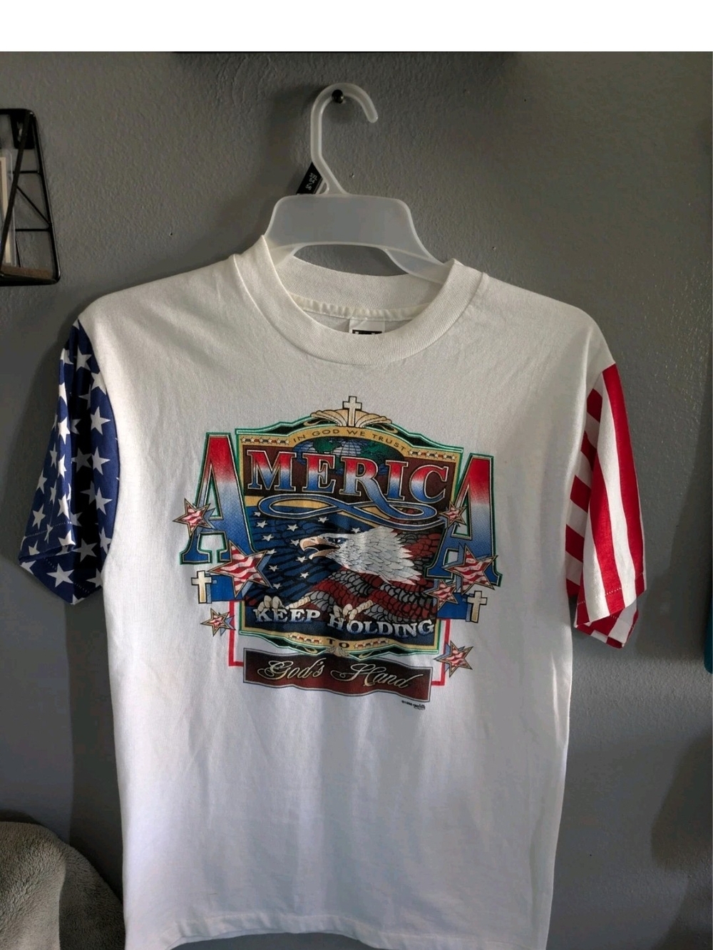 Vintage L.A. Single Stitch Flag Sleeves Graphic T-SHIRT Stars Stripes USA Tee M